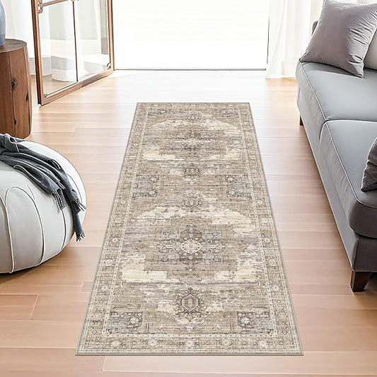 RUUGME 2x5 Oriental Runner Rug - Runner Rugs for Small Living Room/Bedroom/Dining Room -Stain Resistant Easy Clean Wahsable Soft Touch -Perfect for Apartments & Small Spaces 2x5 Beige