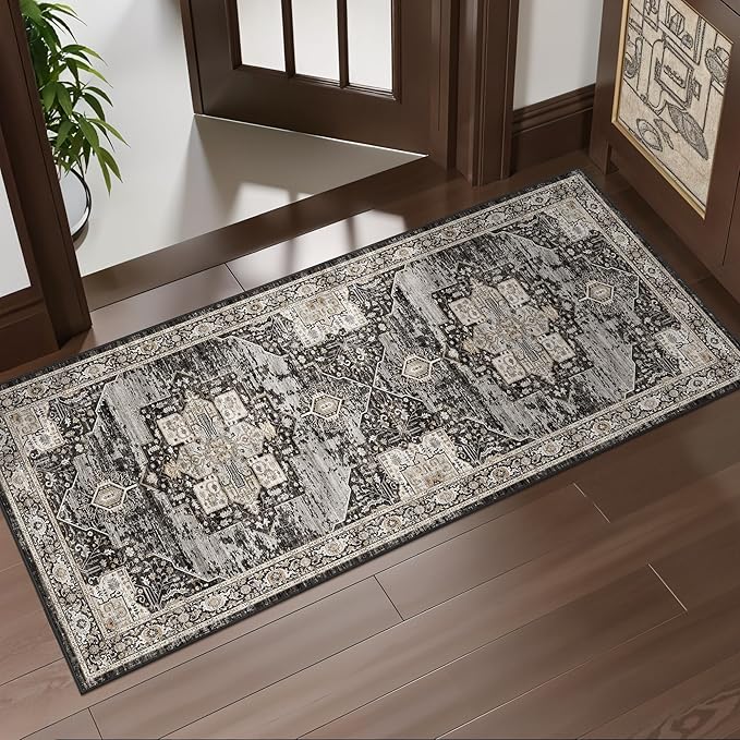 RUUGME 2x4 Runner Rug - Perfect for Entryway/Hallway/Kitchen/Bathroom Easy to Clean & High-Traffic Durability Stain Resistant and Ultra Thin Home Daily Use - Gifts for Households/Newlyweds 2x4 Black
