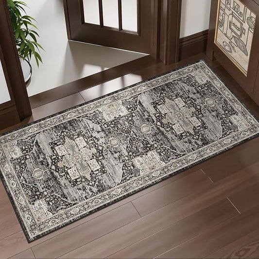 RUUGME 2x4 Runner Rug - Perfect for Entryway/Hallway/Kitchen/Bathroom Easy to Clean & High-Traffic Durability Stain Resistant and Ultra Thin Home Daily Use - Gifts for Households/Newlyweds 2x4 Black