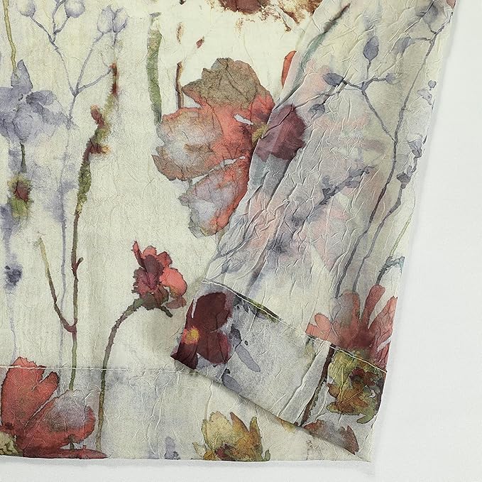OWENIE Crushed Sheer Curtains 63 Inches Length 2 Panels Set, Sheer Floral Curtians with Printed Design, Printing Drapes on Sheers for Living Room, Rod Pocket Light Filtering Window Sheers 42" W x 63"L