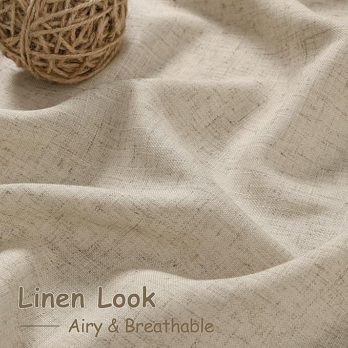 Nanspring Taupe Burlywood Curtains 108 Inches Long for Living Room Linen Burlap Rustic Farmhouse Sheer Curtains with Back Tab Floor to Ceiling High Window Curtain for Bedroom 52x108, 2 Panels
