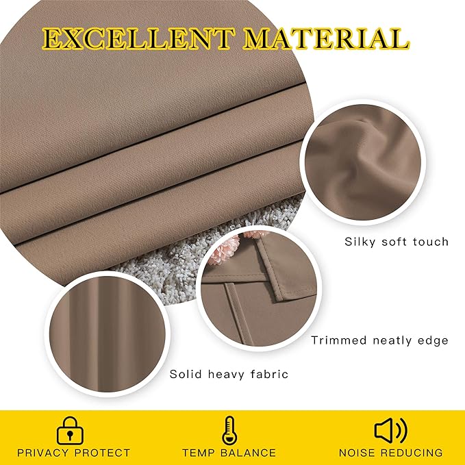 NICETOWN Room Darkening Curtain Panels - Home Fashion Ring Top Thermal Insulated Curtains for Bedroom/Living Room (2 Panels, 80" Wide by 95" Long, Cappuccino)