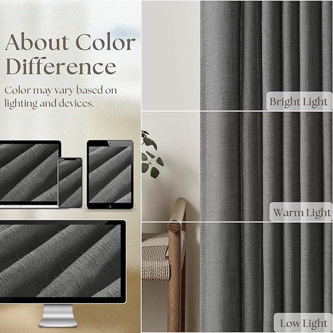 Dark Grey Linen Pinch Pleated Curtains 102 Inches Long for Living Room Pleated Drapes Hooks Back Tab Thick Linen Textured Modern Farmhouse Charcoal Simple Gray 102 Inch Curtain for Dining Bedroom
