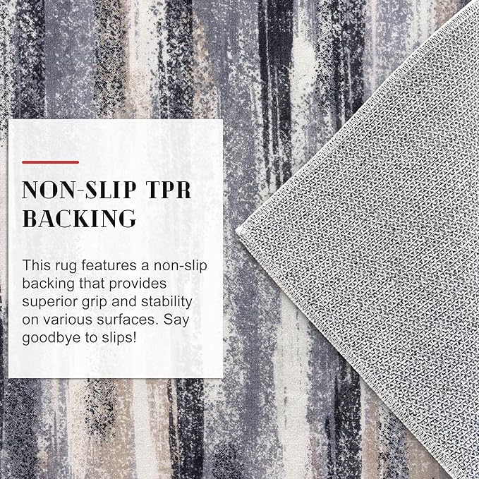 Lansny Modern Abstract Small Area Rug Indoor 3x5 Washable Rug Non-Slip Soft Entryway Rug Grey Black Multi Kitchen Mats Thin Print Faux Wool Floor Carpet Throw Rugs for Entrance Bedroom Home Decor