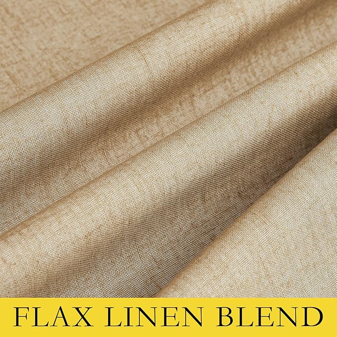 NICETOWN 100% Absolutely Blackout Linen Curtains with Thermal Insulated White Liner, Camel, W52 x L72, 2 Panels, Long Curtains 72 inch Length for Patio Door, Doorway, Office, Overnight Shiftworker