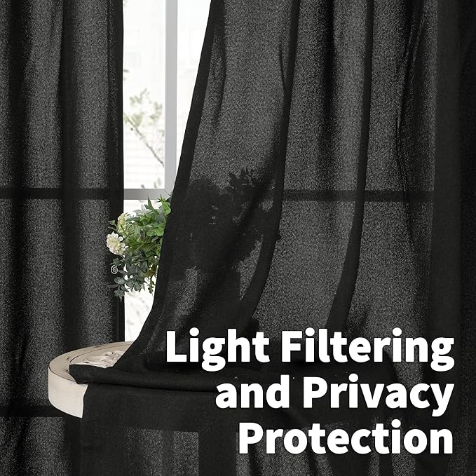 YoungsTex Black Linen Curtains 63 inch Length 2 Panels for Short Windows Bronze Grommet Drapes Light Filtering for Bedroom Living Room Gothic Decorative, 52 X 63 Inch
