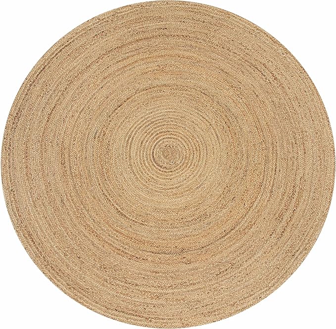 Jute Braided Area Rug, Natural - 4 Feet Round, Boho Neutral Rattan Circle Hand Woven Rugs for Living Room, Bedroom, Nursery, Kitchen, Indoor Use | Farmhouse Rustic Patio Floor Mat for Home Décor