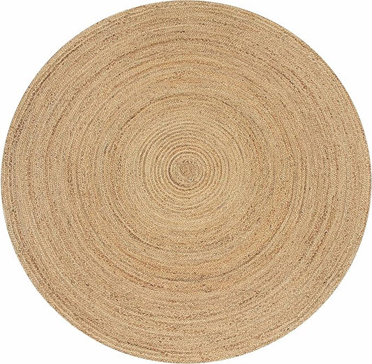 Jute Braided Area Rug, Natural - 4 Feet Round, Boho Neutral Rattan Circle Hand Woven Rugs for Living Room, Bedroom, Nursery, Kitchen, Indoor Use | Farmhouse Rustic Patio Floor Mat for Home Décor
