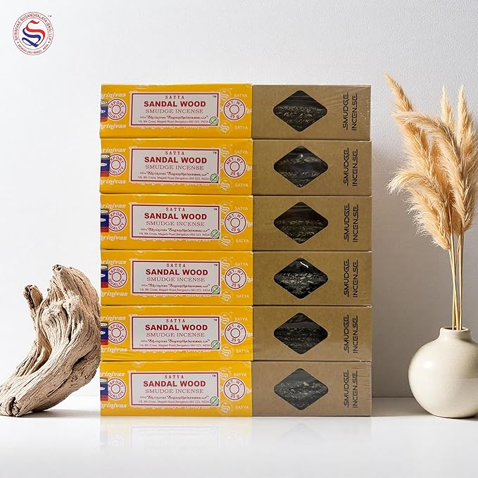 Satya Smudge Incense Stick ?€? Hand-Rolled Indian Masala Incense for Meditation, Yoga & Spiritual Cleansing Pack of 6 (Smudge Sandalwood)