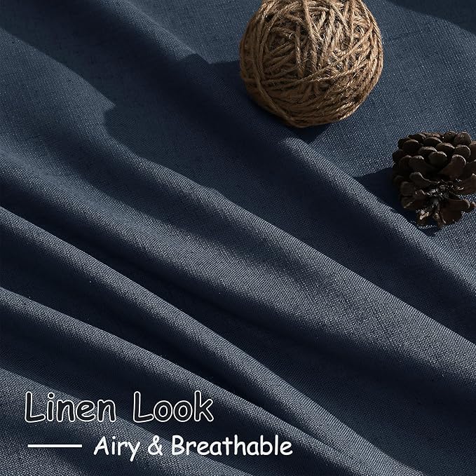 Extra Long Vintage Blue Linen Curtains 120 Inch for Living Room 2 Panels Set Rod Pocket Back Tab Light Filtering Semi Sheer Soft Linen Window Drapes Privacy High Ceiling Drapes for Farmhouse 52x120