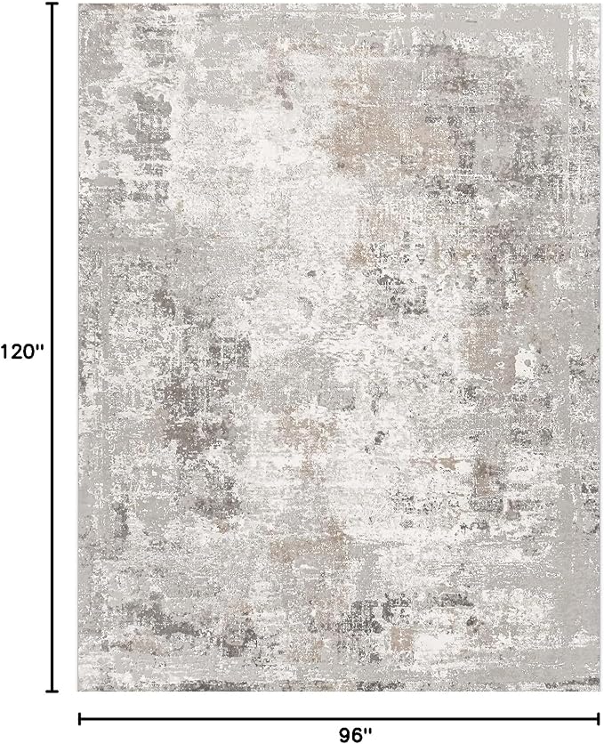 8x10 Washable Living Room Rug – Modern Neutral Abstract Soft Large Area Rug for Bedroom Dining Room Home Office Kitchen - Non-Slip Low Pile Thin Stain-Resistant Carpet (Beige,Grey)