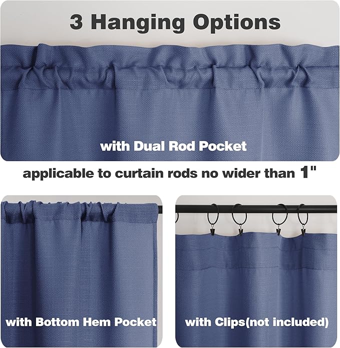 Chyhomenyc Bennet Blue Curtains 45 Inch Length 2 Panels, Faux Linen Textured Semi Sheer Light Filtering Soft Airy Rod Pocket Window Treatment Drapes for Living Room Bedroom, Each 30" Wx45 L