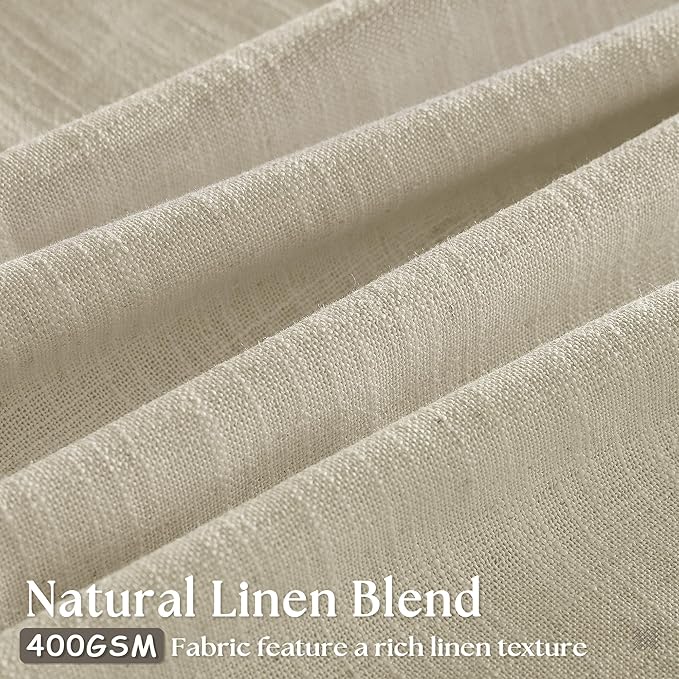 Beige Pinch Pleated Linen 72 Inch Curtains 2 Panels for Living Room Bedroom Memory Training Shaped Neutral Semi Sheer Short Pleat Drapes with Hooks Rings Back Tab Window Curtain Cabin Closet 40x72