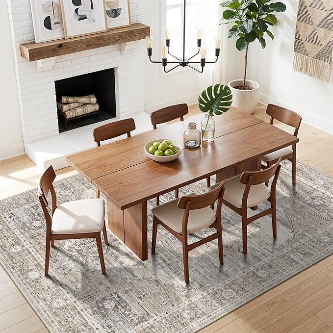 RUUGME Washable Area Rugs 5x6 - Vintage Distressed Rugs for Small Living Room Stain Resistant Non Slip Carpets for Bedroom/Dining Room/Laundry Room/Kitchen 5x6 Beige