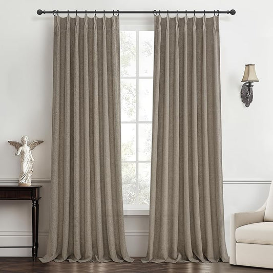 Dark Tan Soft Semi Sheer 102 Inch Long Curtains 2 Panels Set for Kids Room Nursery, Pinch Pleated Natural Linen Light Filtering Thick Window Drapes with Hooks Rings for Office 40"W x 102"L Viral Burg