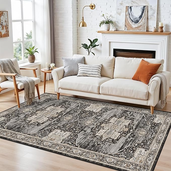 RUUGME 4x8 Hallway Runner Rug - Washable Vintage Soft Runners Stain Resistant Carpet Lightweight Ultra-Thin Rugs for Entryway Kitchen Bedroom with Non Slip Backing Home Decor 4x8 Black