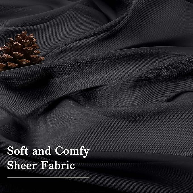 Lecloud Black Sheer Curtains 84 Inches Long 2 Panels, Balance Light & Privacy Bedroom Living Room Dining Room Window Treatments, Solid Voile Curtain Drapes with Dual Rod Pocket, 59" W x 84" L