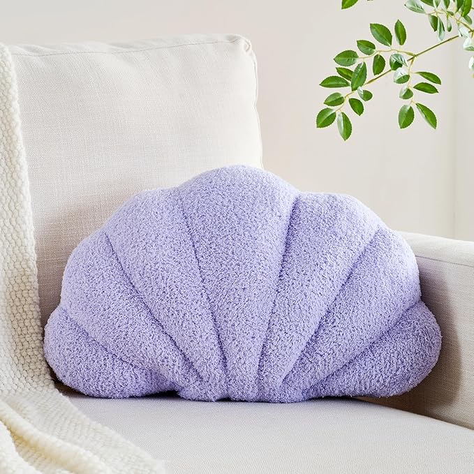 CANGHI Shell Pillow Seashell Decorative Pillow Purple Beachy Coastal Shell Shaped Throw Pillows 18x13 Inch Soft Ocean Beach Sea Shell Plush Pillows Cushion for Bed Couch Living Sofa Room Decor
