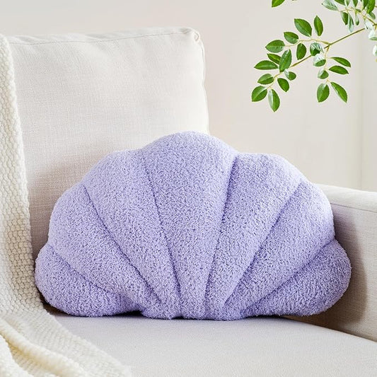 CANGHI Shell Pillow Seashell Decorative Pillow Purple Beachy Coastal Shell Shaped Throw Pillows 13x10 Inch Soft Ocean Beach Sea Shell Plush Pillows Cushion for Bed Couch Living Sofa Room Decor
