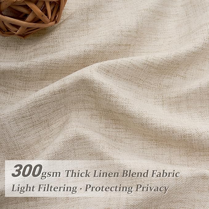 PleatedDrapes 96 Inch Curtains 2 Panel Set, Modern Linen Pleat Back Tab Dining Room Window Curtains Light Filtering Aesthetic Semi Sheer Living Room Drapes with Hooks Ring Cream Oatmeal W40 x L96