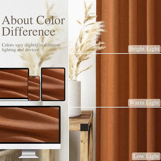 Nanspring Desert Orange Curtains 72 Inch Length for Living Room Semi Sheer Light Filtering Door Drapes 2 Panels for Kids Bedroom Light Filtering Back Tab Rod Pocket Modern Farmhouse Decor 52x72