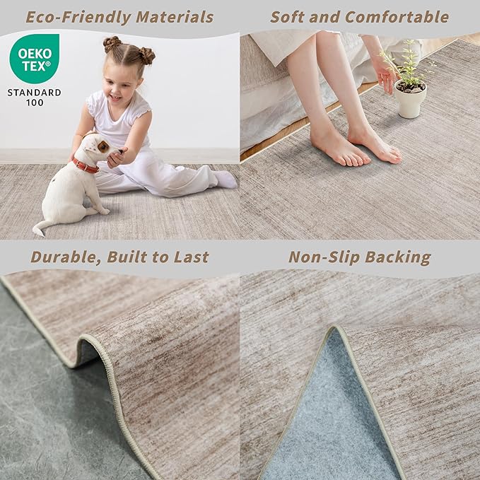 3x10 ft Hallway Runner Rug – Non-Slip Washable Long Carpet Runner for Kitchen, Indoor Entryway & Bathroom, Modern Neutral Solid Low Pile Wide Floor Mat (Taupe Beige,3x10)