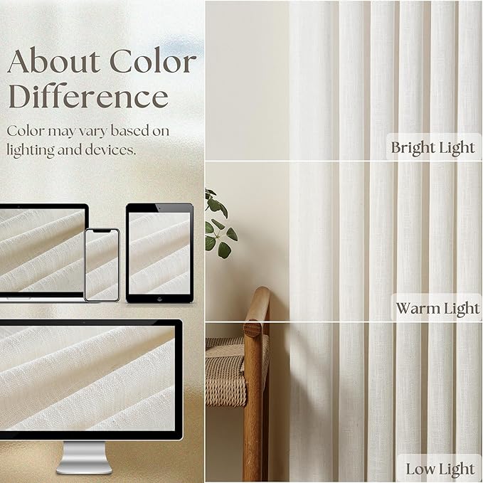 Memory Shape Trained Pinch Pleated Linen Curtains 100 Inches Long for Living Room Bedroom Custom Pleat with Hooks for Track Back Tab Light Filtering Window Curtain 100 Inch Drapes for Dining Room