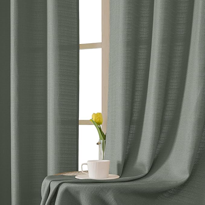 Chyhomenyc Olive Green Curtains 72 Inch Length 2 Panels Set, Faux Linen Textured Semi Sheer Light Filtering Soft Airy Privacy Farmhouse Curtain Drapes for Living Room Bedroom, 40 Wx72 L Inches