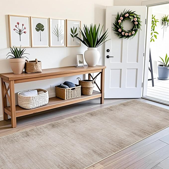 3x10 ft Hallway Runner Rug – Non-Slip Washable Long Carpet Runner for Kitchen, Indoor Entryway & Bathroom, Modern Neutral Solid Low Pile Wide Floor Mat (Taupe Beige,3x10)