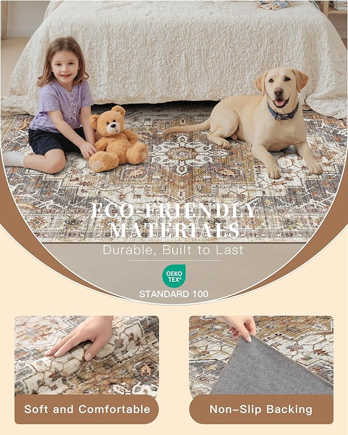 Madane Runner Rugs for Hallway 2x10 Long Washable Non-Slip Hallway Runner Rug Low-Pile Stair Kitchen Runner Throw Carpet for Entrance Living Dining Laundry Room (Turmeric/Grey, 2 x 10)