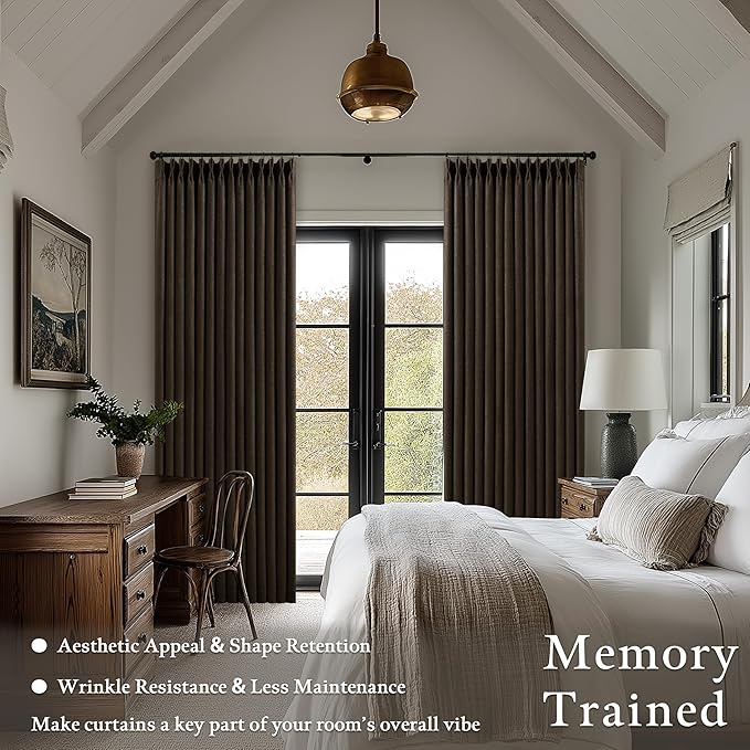 Extra Long 120 Inch Blackout Chocolate Brown Curtains for Bedroom Memory Trained Pinch Pleated Dual Layer Linen Drapes Sound Proof Thermal Luxury Floor to Ceiling Curtain 10FT Length 2 Panels Set
