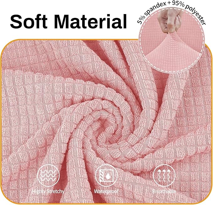 Asnomy Couch Covers for 3 Cushion Couch Stretch Sofa Covers Slipcover, Pet Protector Furniture Covers for Dogs Cats Spandex Jacquard Fabric Small Checks（Pink, X-Large）