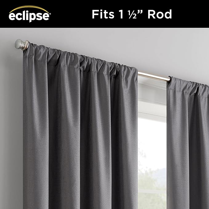 ECLIPSE Kendall Modern Blackout Thermal Rod Pocket Window Curtain for Bedroom or Living Room (1 Panel), 42" x 84", Charcoal, 1 Panel