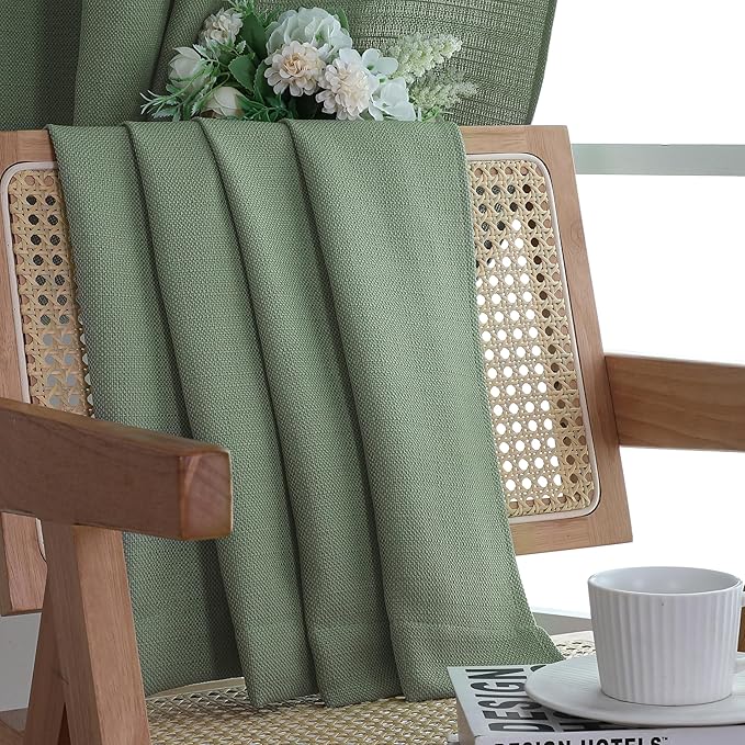 Chyhomenyc 2 Panels Short Kitchen Tiers Half Window Semi Sheer Curtains 36 Inch Length for Kitchen Bathroom Small Windows, Faux Linen Slub Textured Cafe Curtains, Sage Green, Each 30x36 inch
