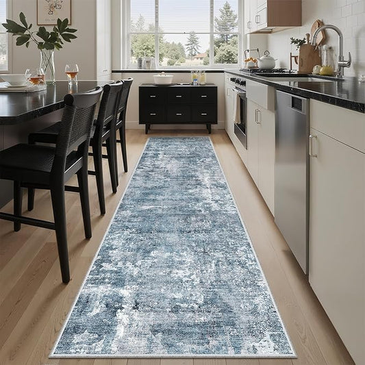 Soalmost Runner Rug 2x8 Washable Non-Slip Hallway Runner Rugs for Kitchen Bathroom Laundry Room Blue/Grey Vintage Floor Carpet Runners for Hallways Entryway