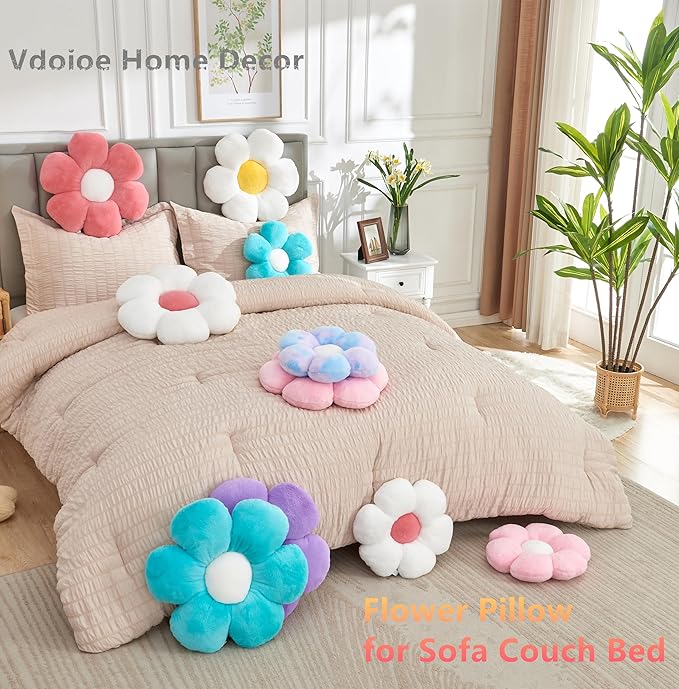 Daisy Pillow, Cute Flower Shaped Decorative Plush Pillow, 15.7In - Perfect for Sofa, Couch, Bed & Reading Tent