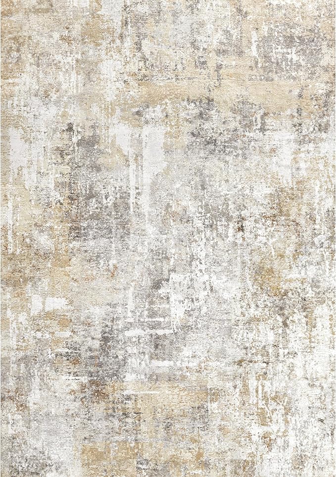2x8 Washable Non-Slip Hallway Runner Rug – Modern Abstract Soft Carpet Runner for Kitchen, Bedroom with Rubber Backing – Low-Pile Thin Stain-Resistant Rug for Bathroom,Laundry Room,Entryway（Gold Grey）