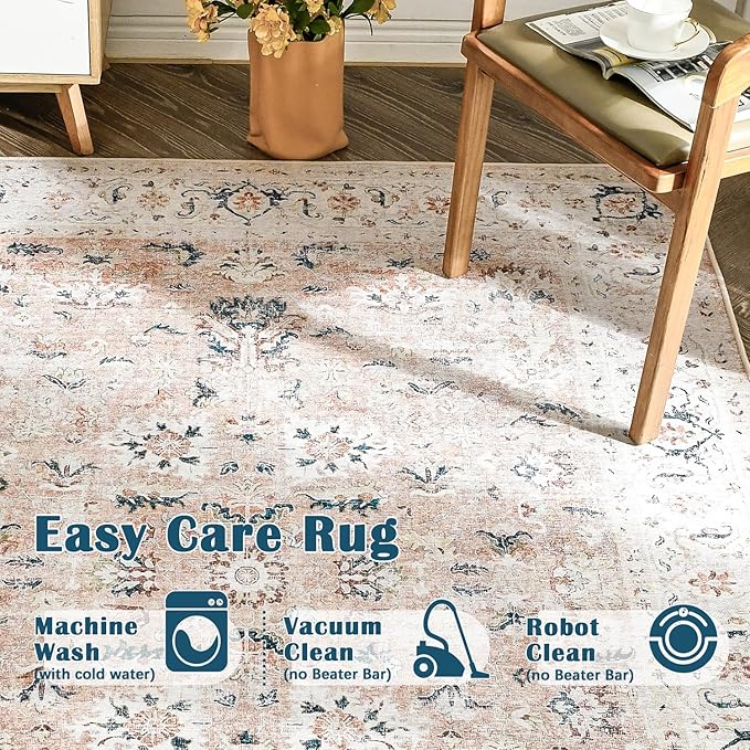 jinchan Hallway Runner Rug 2x8 - Vintage Kitchen Rug Washable Runner Floral Boho Floor Cover Lightweight Non Slip Thin Retro Distressed Carpet for Bathroom Laundry Room Bedroom Stairway Pink Blush