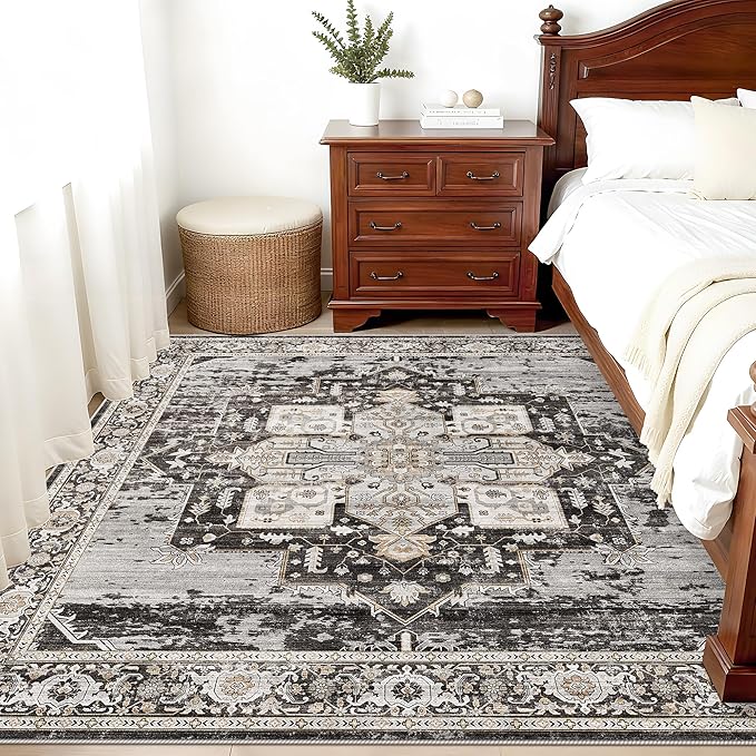 RUUGME Washable 5 x 5 Square Rug- Area Rugs for Living Room Stain Resistant Carpet Soft Rugs for Married Woman in Bedroom Kitchen Dining Room with Non Slip Backing Home 5x5 Black