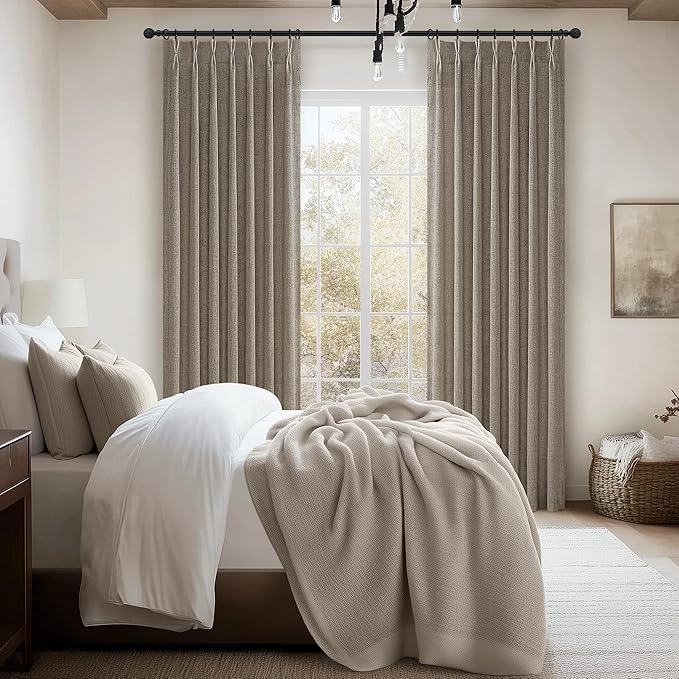 Dark Tan Soft Semi Sheer 102 Inch Long Curtains 2 Panels Set for Kids Room Nursery, Pinch Pleated Natural Linen Light Filtering Thick Window Drapes with Hooks Rings for Office 40"W x 102"L Viral Burg