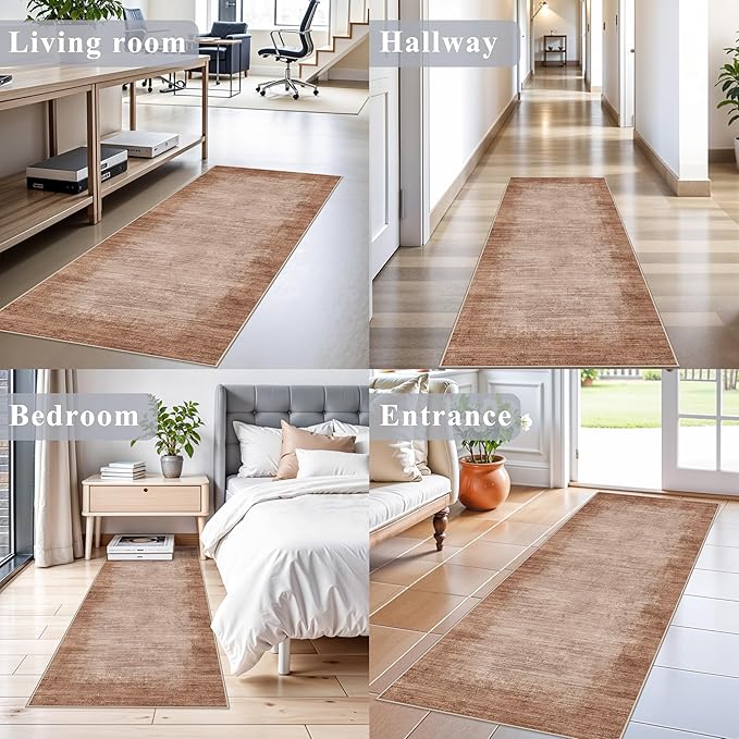 3x6 Washable Kitchen Runner Rug - Non Slip Stain Resistant Low-Pile Thin Wide Carpet Runners for Entryway Hallway Bathroom Bedside,Modern Neutral Abstract(Warm Taupe,3x6)