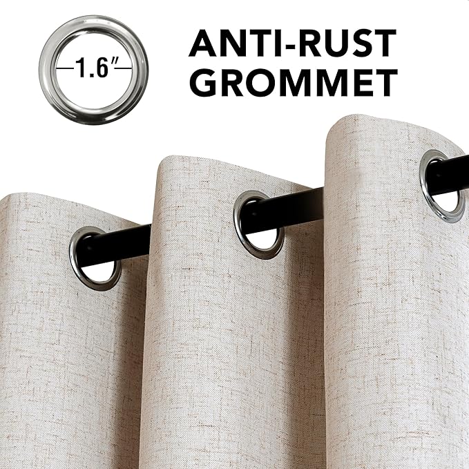 H.VERSAILTEX Linen Curtains 100% Blackout Curtains for Bedroom 45 inch Long Full Light Blocking Nature Linen Blended Window Curtains for Living Room Nickel Grommet (2 Panels, Heathered Natural)