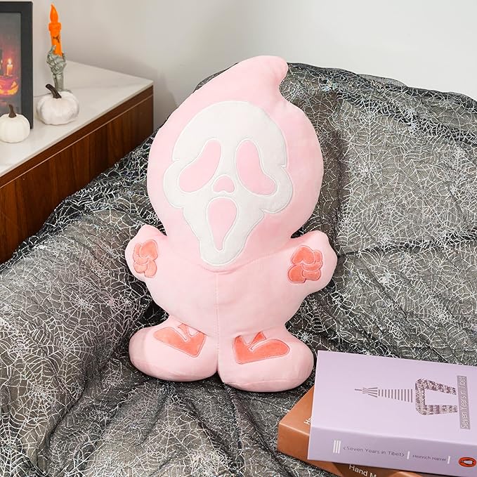 GAGEC Halloween Ghost Pillow Pink Halloween Funny Spooky Ghost Throw Pillows 15.8 Inch Home Sofa Decorations Horror Decor for Friends Family