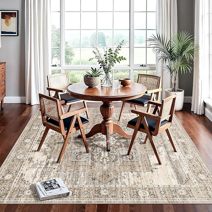 RUUGME Living Room 7x7 Square Rug - Area Rugs for Living Room Stain Resistant Carpet Soft Rugs for Married Woman in Bedroom Kitchen Dining Room with Non Slip Backing Home 7x7 Beige
