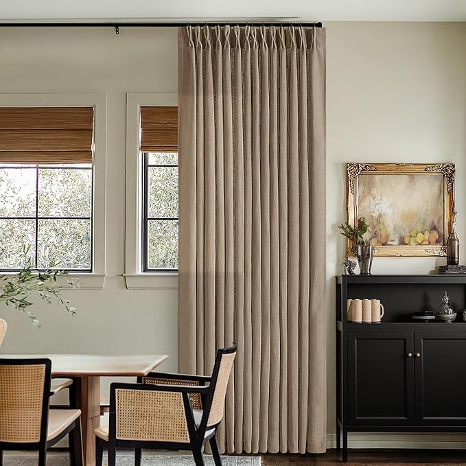 Light Brown Linen Curtains 92 Inches Long for Living Room Pinch Pleated Drape with Hooks Rings for Track System Light Filtering Farmhouse 92 Inch Curtain for Bedroom Sliding Patio Door 2 Panels