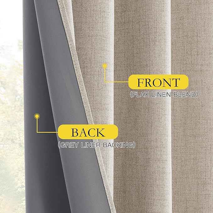 NICETOWN Oatmeal Vintage Open Linen Weave Flax Thermal Curtains, 100% Blackout Curtains 102" Long for Dining Room, Soundproof Window Treatment Drapes for Home Office, 62" Wide Per Panel, Set of 2