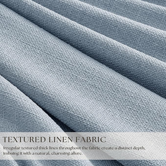 Light Blue Linen Blackout Pleated 105 Inch Curtains for Living Room Darkening Pinch Pleat 100% Black Out Drapes Thermal Insulated Soundproof 105 Inch Curtain with Liner for Dining Kids Girls Bedroom