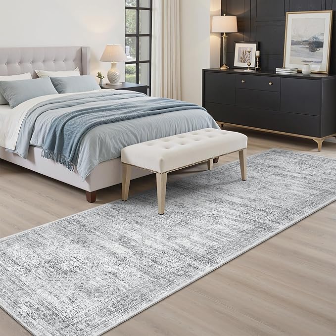 Soalmost Runner Rug 2x7 Washable Non-Slip Hallway Runner Rugs for Kitchen Bathroom Laundry Room Grey Vintage Floor Carpet Runners for Hallways Entryway