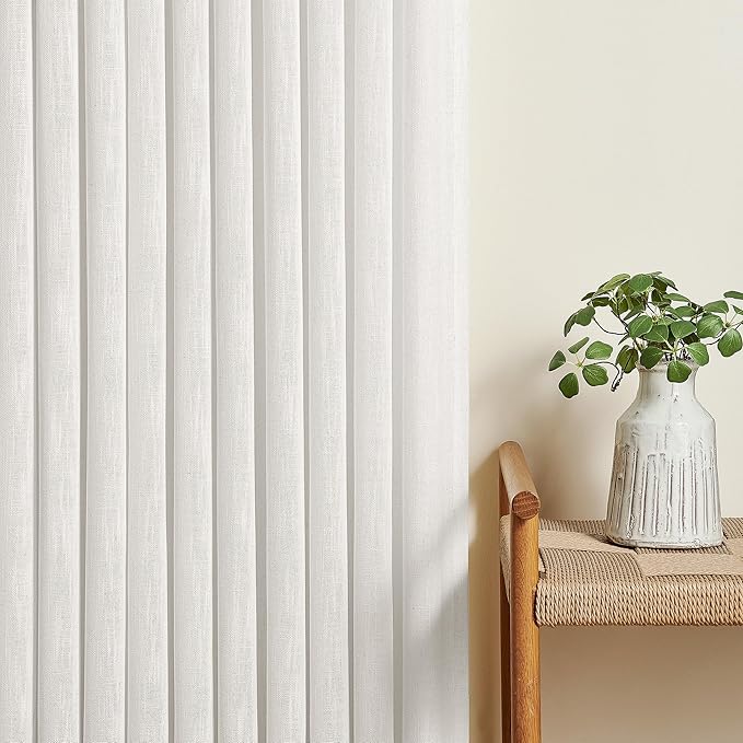 TWODRAPES 72 Inch Linen Curtains Pinch Pleated 2 Panels for Dining Room Bedroom Semi Sheer Pleat Drapes with Hooks Rings Light Filtering Short Window Curtain Cabit Closet Beige Ivory White 40x72