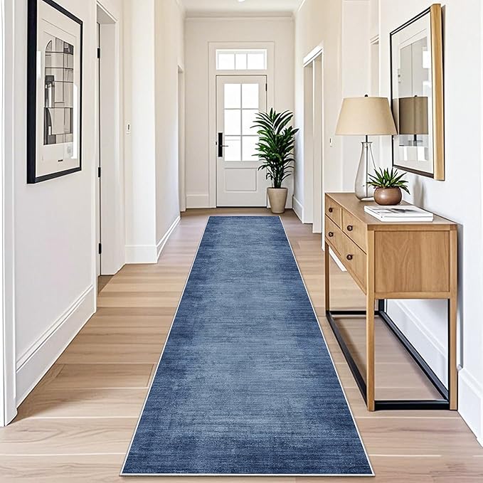 3x12 ft Non Skid Hallway Runner Rug - Kitchen Runner Rug with Rubber Backing Low Pile Thin Carpet Runners for Kitchen Entryway Bathroom,Modern Abstract Neutral（Navy Blue,3x12）